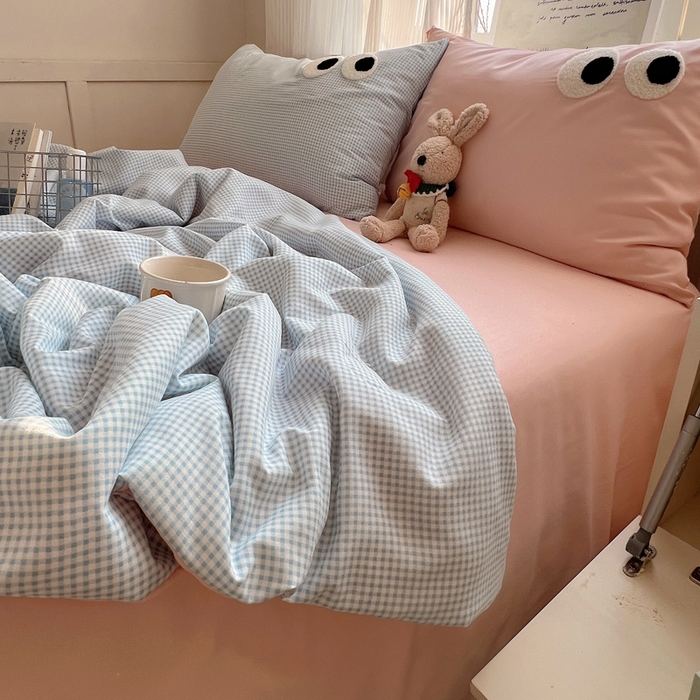 91家纺网 家纺一手货源 找家纺 慕尚家纺 2025新款大眼萌仔夏被 大眼萌 蓝格粉