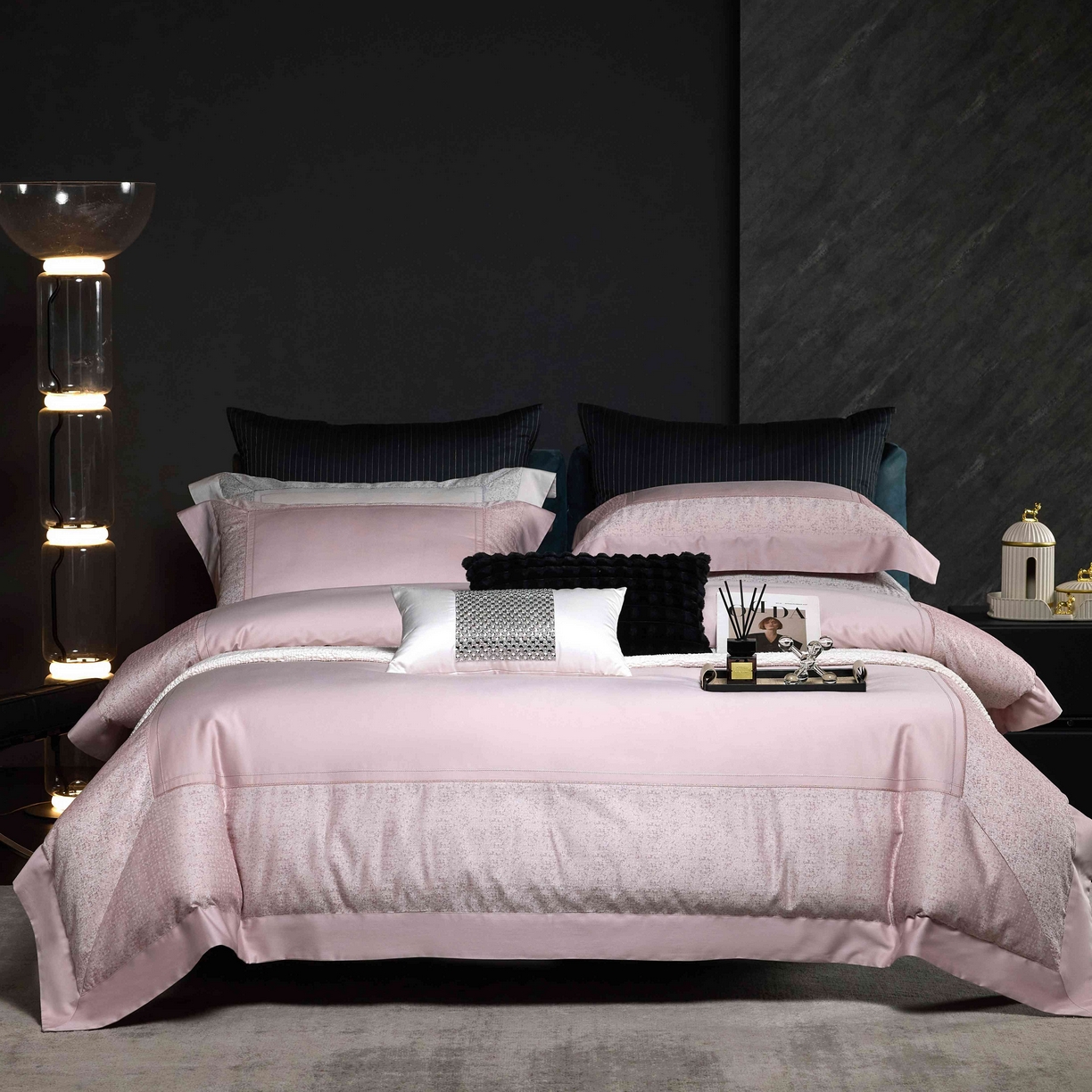 91家纺网 家纺一手货源 找家纺 （总）榻尚家居 2025新款120支长绒棉纯棉贡缎色织提花四件套-香榭丽