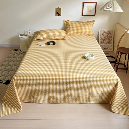 久云居 2025新款亲肤舒适全棉色织防水床单 黄小格