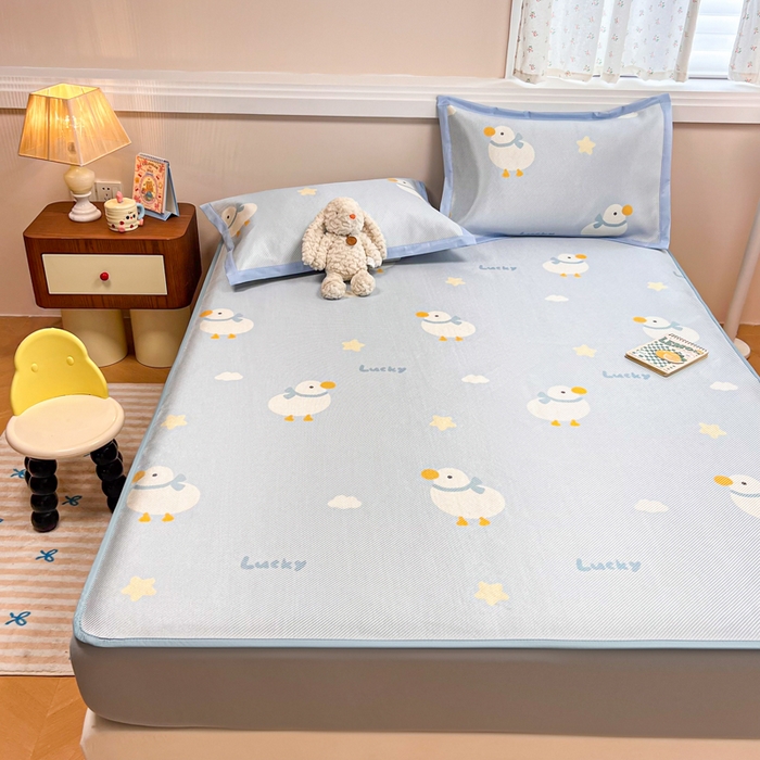 91家纺网 家纺一手货源 找家纺 慕尚家纺 2025新款数码印花床席床笠款冰藤席 床笠款-柯尔鸭