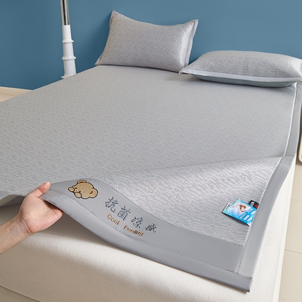 摩妮卡2025新款A类抗菌冰丝凉席席子三件套--床席款 小冰块-淡雅灰