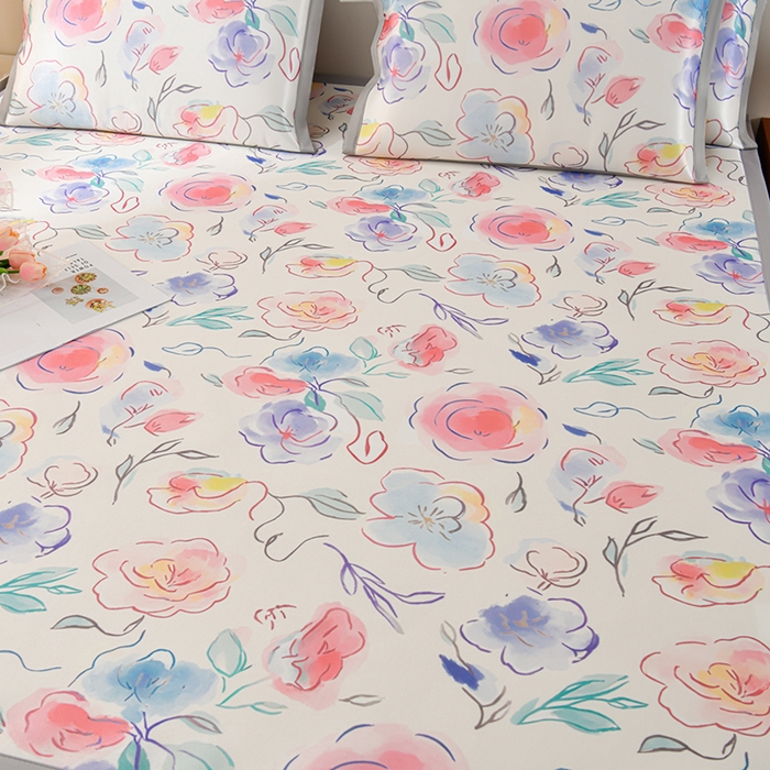 91家纺网 家纺一手货源 找家纺 简一 2025新款A类碳光印花数码冰丝凉席系列-床单款 玫瑰乐园