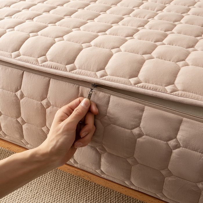 91家纺网 家纺一手货源 找家纺 叠派家纺 2025新款5A抗菌A类夹棉床笠经典款防水款系列 五面夹棉-经典格奶昔驼