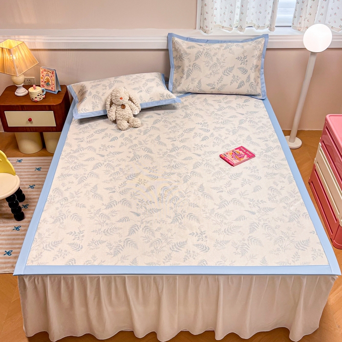 91家纺网 家纺一手货源 找家纺 慕尚家纺 2025新款数码印花床席床笠款冰藤席 床席款-土豆叶