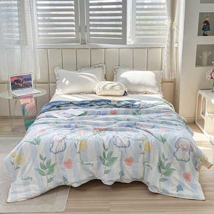 富艺隆 2025新款A类水洗棉双层纱夏被水洗棉麻空调被直播爆款大豆夏被 莫里森林