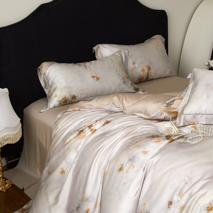 91家纺网 家纺一手货源 找家纺 金奇达家纺 2025新款竹玉清丝四件套-雅韵【标准号全网控价（折后券后）不低于元228元】 浅调暖情-杏色