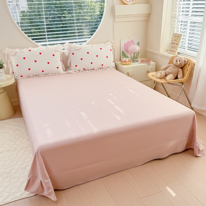 91家纺网 家纺一手货源 找家纺 苏拉家居 2025新款雪纺花边云感提花针织双层纱四件套 爱你哟