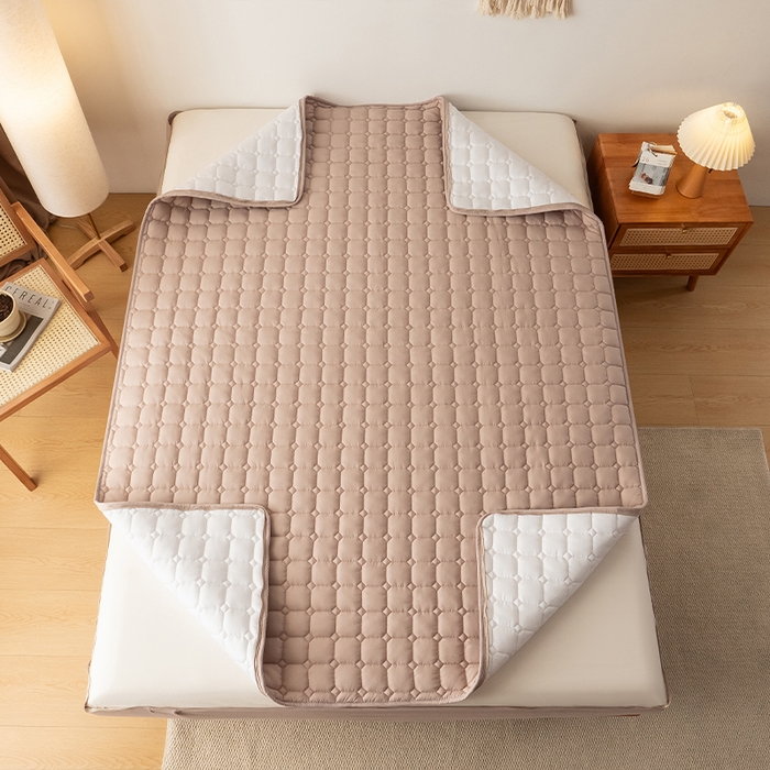 91家纺网 家纺一手货源 找家纺 叠派家纺 2025新款5A抗菌A类夹棉床笠经典款防水款系列 包边款-经典格奶昔驼