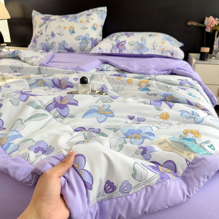 91家纺网 家纺一手货源 找家纺 宝士康家纺 2025新款10A抗菌双层纱印花夏被四件套 花仙子