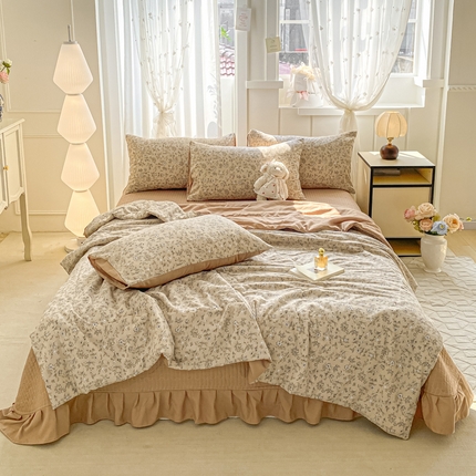 91家纺网 家纺一手货源 找家纺 （总）2025新款针织双层纱夏被床盖四件套单夏被单床盖单品