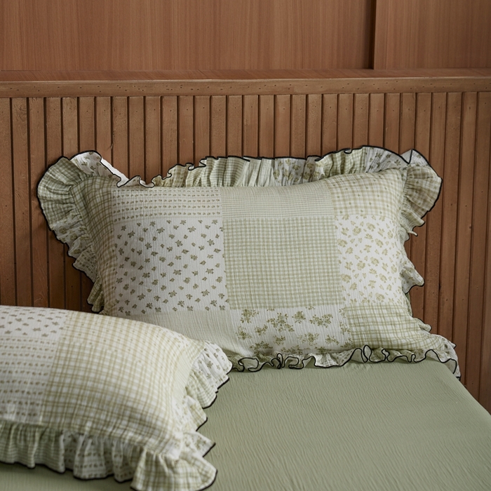 91家纺网 家纺一手货源 找家纺 安莱生活 2025新款全棉精梳棉双层纱绉纱数码印花四件套 百家布-绿