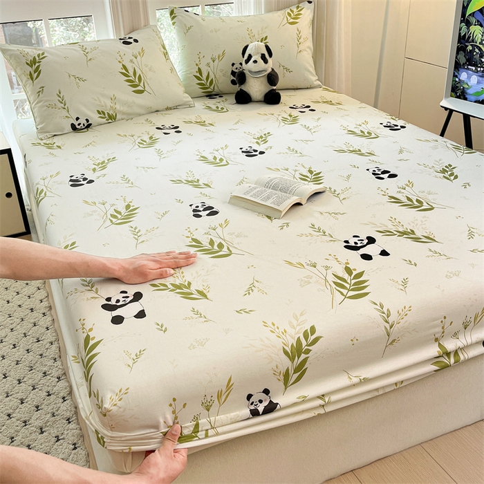 91家纺网 家纺一手货源 找家纺 宝士康家纺 2025新款10A抗菌全棉印花床笠 欢乐熊猫