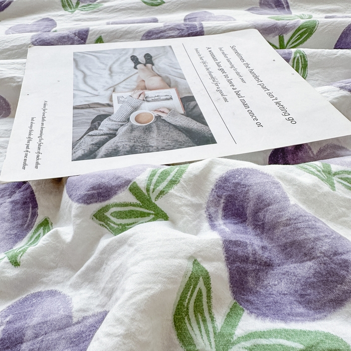 91家纺网 家纺一手货源 找家纺 富艺隆 2025新款A类水洗棉双层纱夏被水洗棉麻空调被直播爆款大豆夏被 紫色郁金香