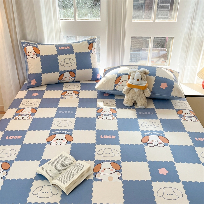 91家纺网 家纺一手货源 找家纺 宝士康家纺 2025新款10A抗菌全棉印花床笠 嗨皮狗