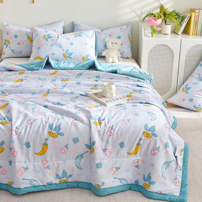 91家纺网 家纺一手货源 找家纺 海洋家纺 2025款水洗棉纯棉花夏凉被全棉花印花夏被空调被薄被子 蓝精灵