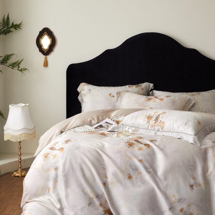 91家纺网 家纺一手货源 找家纺 金奇达家纺 2025新款竹玉清丝四件套-雅韵【标准号全网控价（折后券后）不低于元228元】 浅调暖情-杏色