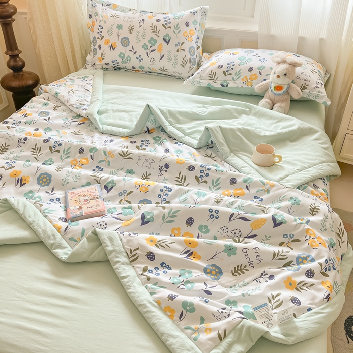 91家纺网 家纺一手货源 找家纺 宝士康家纺 2025新款水洗棉超声波压花夏被 被子被芯 陌上花开