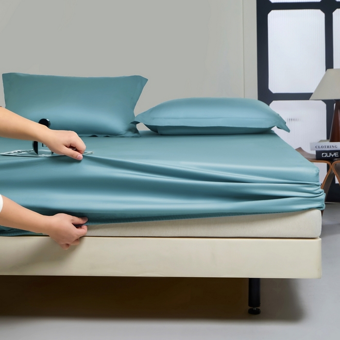 91家纺网 家纺一手货源 找家纺 秀色家纺 2024新品 A类100支双股长绒棉单品床笠 梦易-雾霾蓝