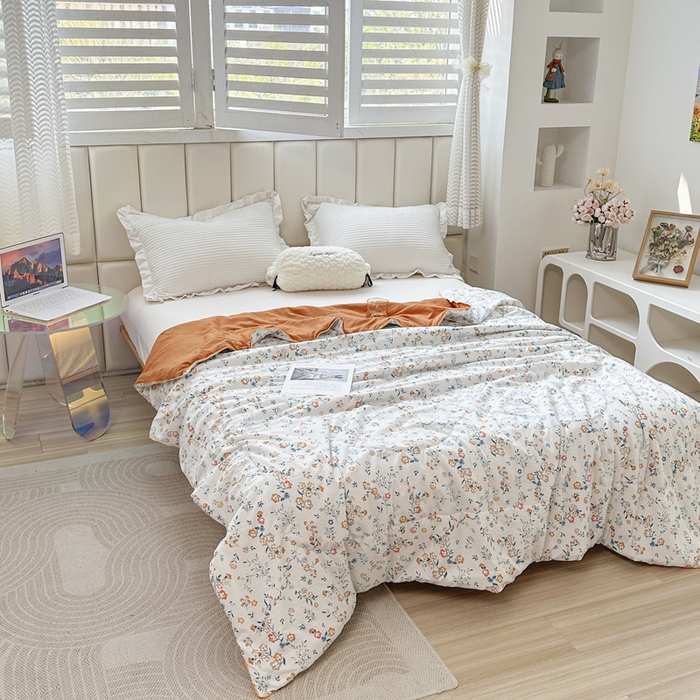 91家纺网 家纺一手货源 找家纺 富艺隆 2025新款A类水洗棉双层纱夏被水洗棉麻空调被直播爆款大豆夏被 西野暮色