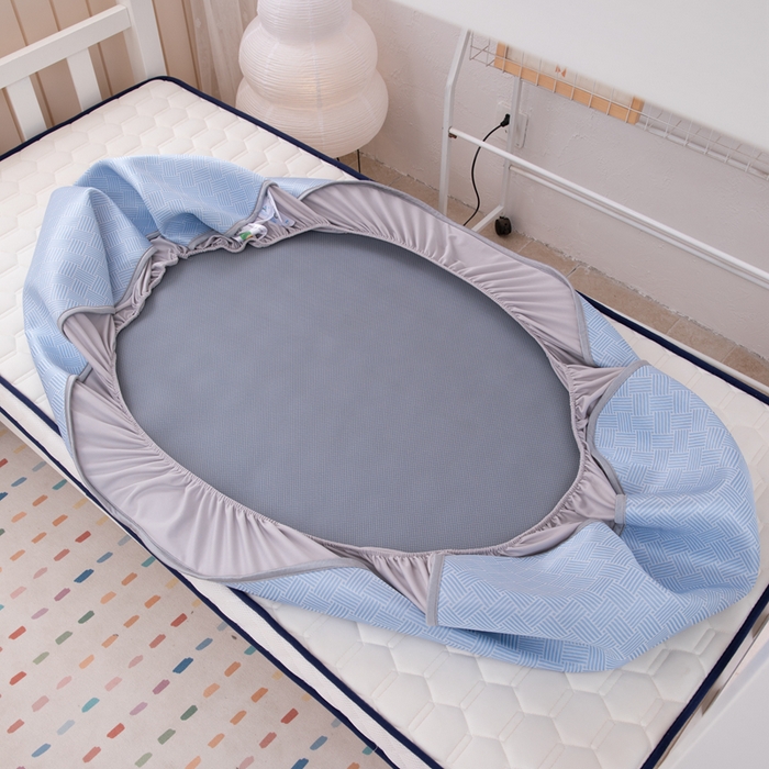 91家纺网 家纺一手货源 找家纺 凌云家纺  2025新款提花凉感冰丝席床笠款三明治凉席三件套 菱格-蓝