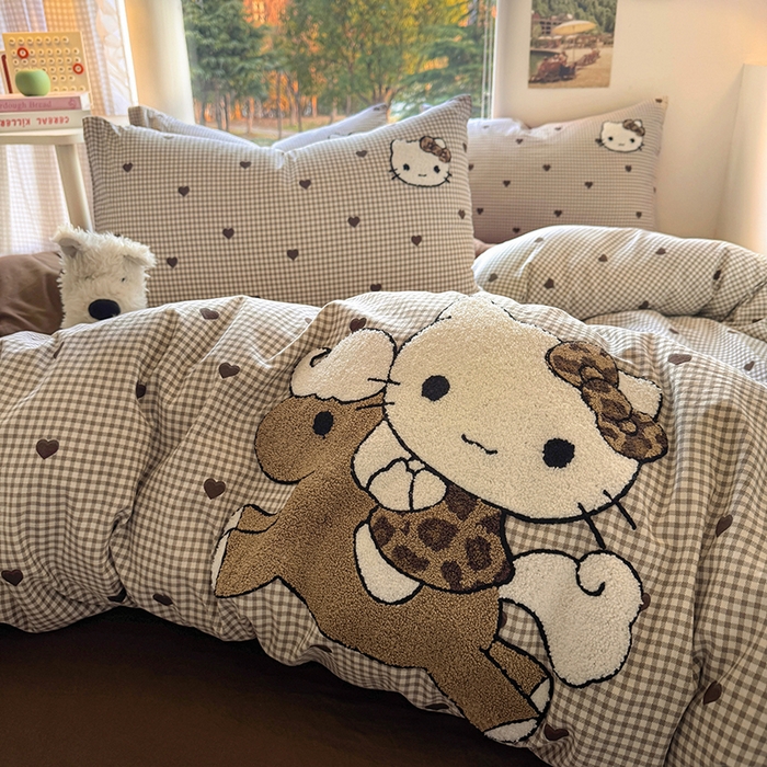 91家纺网 家纺一手货源 找家纺 耀达家居 2025新款A类水洗棉毛巾绣四件套 美拉德凯蒂