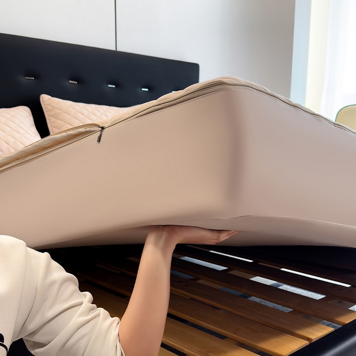 91家纺网 家纺一手货源 找家纺 叠派家纺 2025新款5A抗菌A类夹棉床笠经典款防水款系列 奶昔驼-小格子防水款