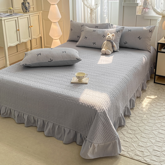 91家纺网 家纺一手货源 找家纺 2025新款针织双层纱夏被床盖四件套单夏被单床盖单品 格韵