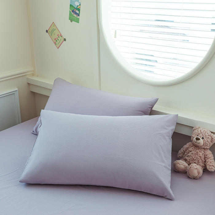 91家纺网 家纺一手货源 找家纺 2025新款全棉A类简约素色水洗棉纯棉单床笠 浅紫