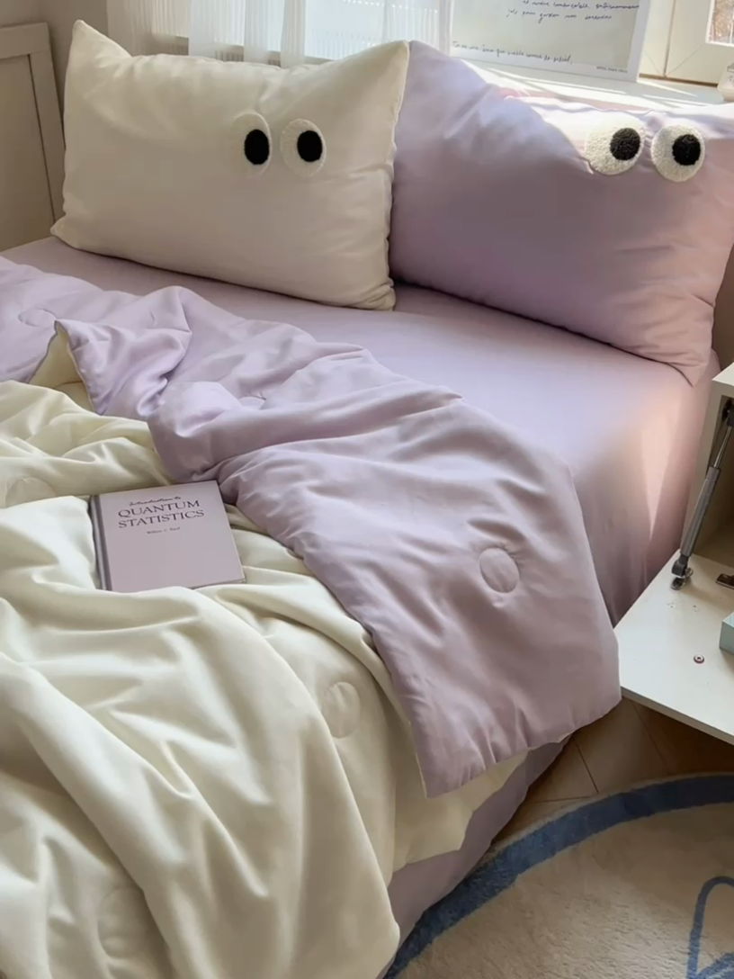 91家纺网 家纺一手货源 找家纺 慕尚家纺 2025新款大眼萌仔夏被 大眼萌 米白紫