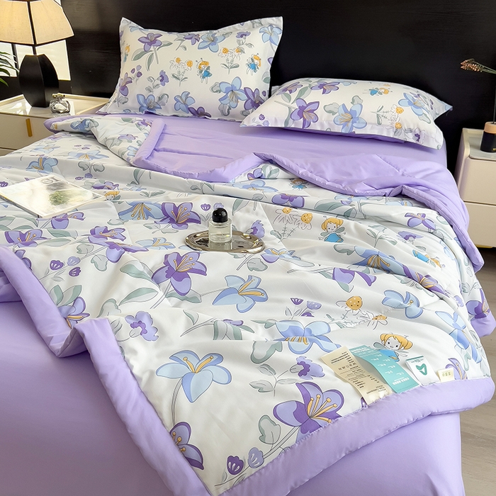 91家纺网 家纺一手货源 找家纺 宝士康家纺 2025新款10A抗菌双层纱印花夏被 花仙子