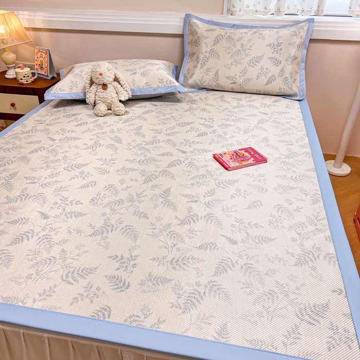 91家纺网 家纺一手货源 找家纺 慕尚家纺 2025新款数码印花床席床笠款冰藤席 床席款-土豆叶