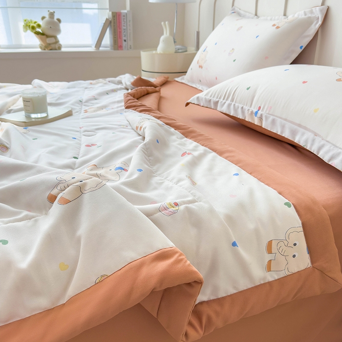 91家纺网 家纺一手货源 找家纺 宝士康家纺 2025新款10A抗菌针织夏被四件套 心心象印