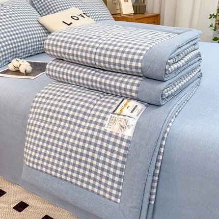 宝士康家纺 2025新款10A抗菌无印风夏被 被子被芯 天蓝小格