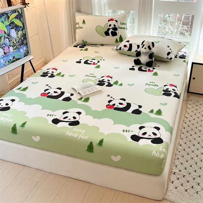 91家纺网 家纺一手货源 找家纺 宝士康家纺 2025新款10A抗菌全棉印花床笠 森林熊猫