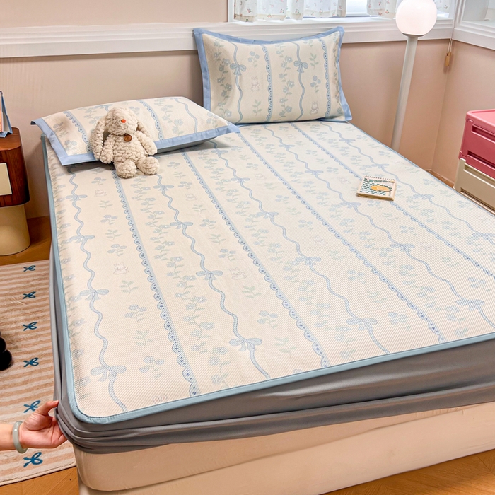 91家纺网 家纺一手货源 找家纺 慕尚家纺 2025新款数码印花床席床笠款冰藤席 床笠款-高冷兔