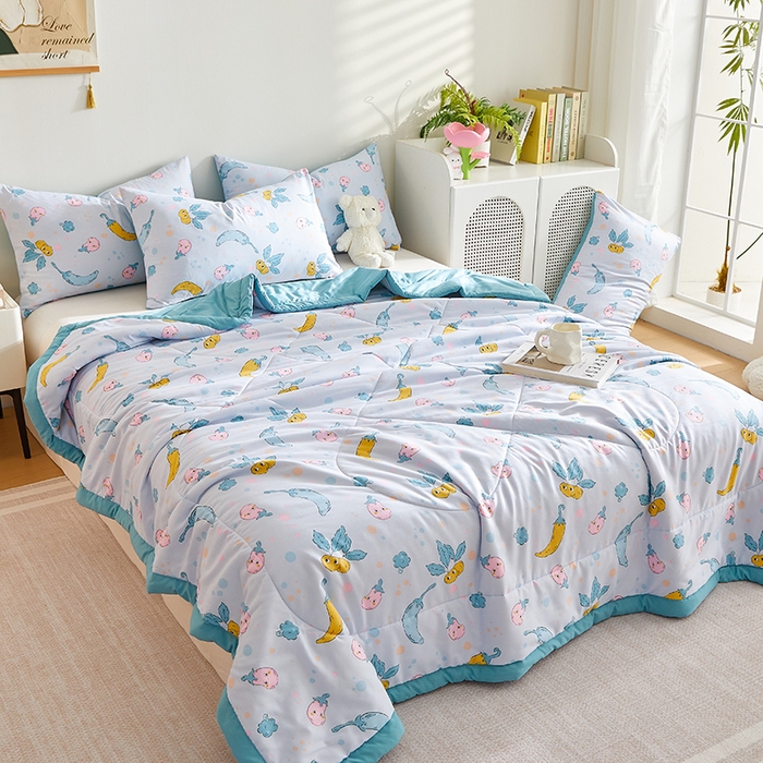 91家纺网 家纺一手货源 找家纺 海洋家纺 2025款水洗棉纯棉花夏凉被全棉花印花夏被空调被薄被子 蓝精灵