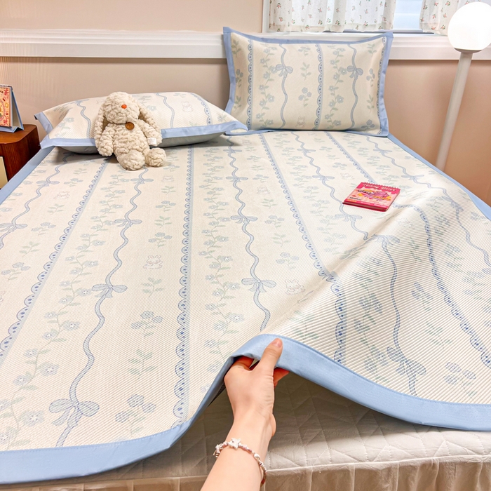 91家纺网 家纺一手货源 找家纺 慕尚家纺 2025新款数码印花床席床笠款冰藤席 床席款-高冷兔