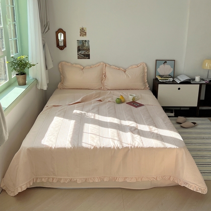 91家纺网 家纺一手货源 找家纺 六巷胡同 2025新款韩国INS博主同款绗缝水洗纱夏被四件套 软糖粉