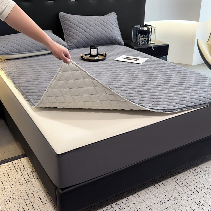 91家纺网 家纺一手货源 找家纺 叠派家纺 2025新款5A抗菌A类夹棉床笠经典款防水款系列 星空灰-小格子防水款