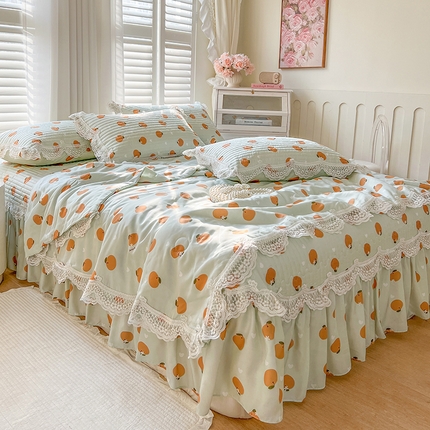 91家纺网 家纺一手货源 找家纺 网红馆（ck家纺） 2025新款天丝印花夹棉床盖夏被四件套 甜橙