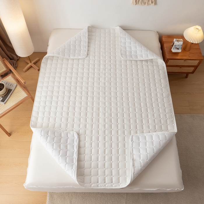 91家纺网 家纺一手货源 找家纺 叠派家纺 2025新款5A抗菌A类夹棉床笠经典款防水款系列 包边款-经典格荧月白