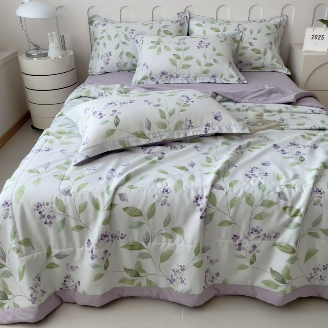 91家纺网 家纺一手货源 找家纺 宝士康家纺 2025新款10A抗菌针织夏被四件套 紫玲