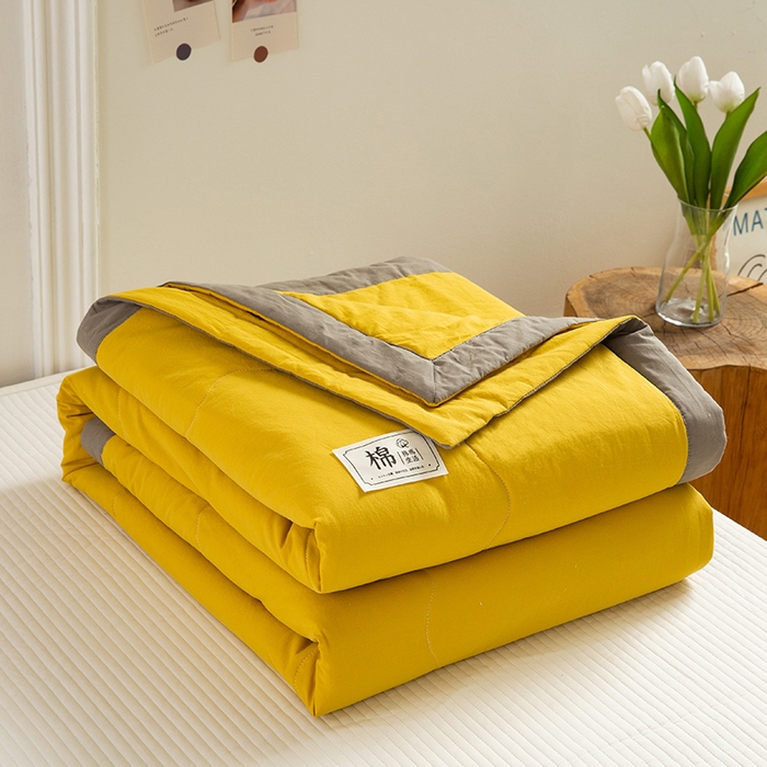 91家纺网 家纺一手货源 找家纺  天瑜 2024全棉夏被棉花芯纯色水洗棉夏凉被可水洗空调被 明亮黄