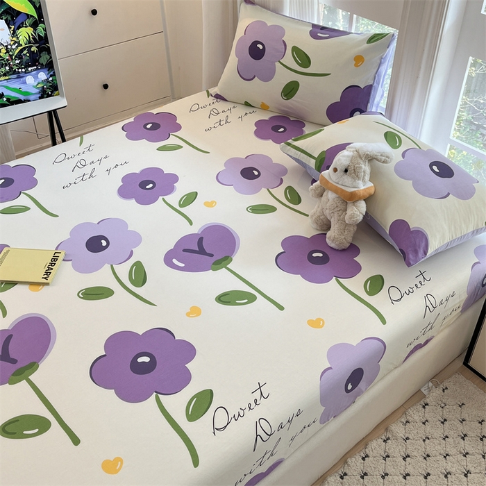 91家纺网 家纺一手货源 找家纺 宝士康家纺 2025新款10A抗菌全棉印花床笠 幽梦紫曦