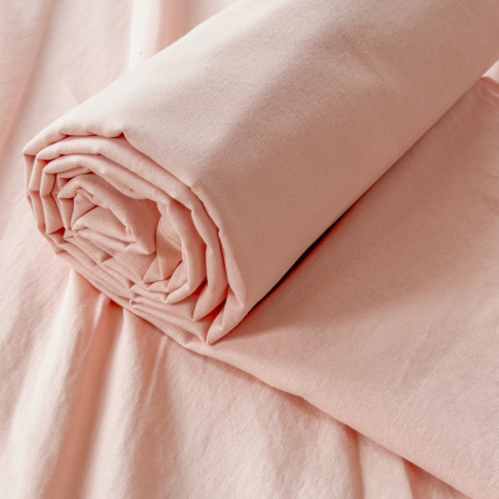 91家纺网 家纺一手货源 找家纺 2025新款全棉A类简约素色水洗棉纯棉单床笠 浅粉