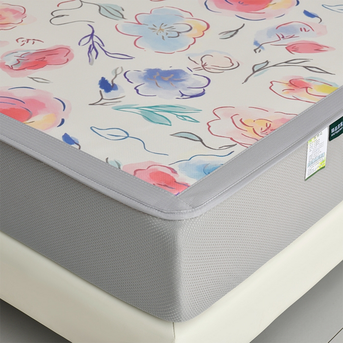 91家纺网 家纺一手货源 找家纺 简一 2025新款A类碳光印花数码冰丝凉席系列-床笠款 玫瑰花园