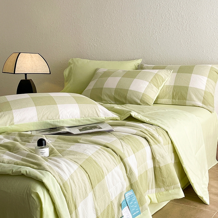 91家纺网 家纺一手货源 找家纺 宝士康家纺 2025新款10A抗菌无印风夏被四件套 清雅中格