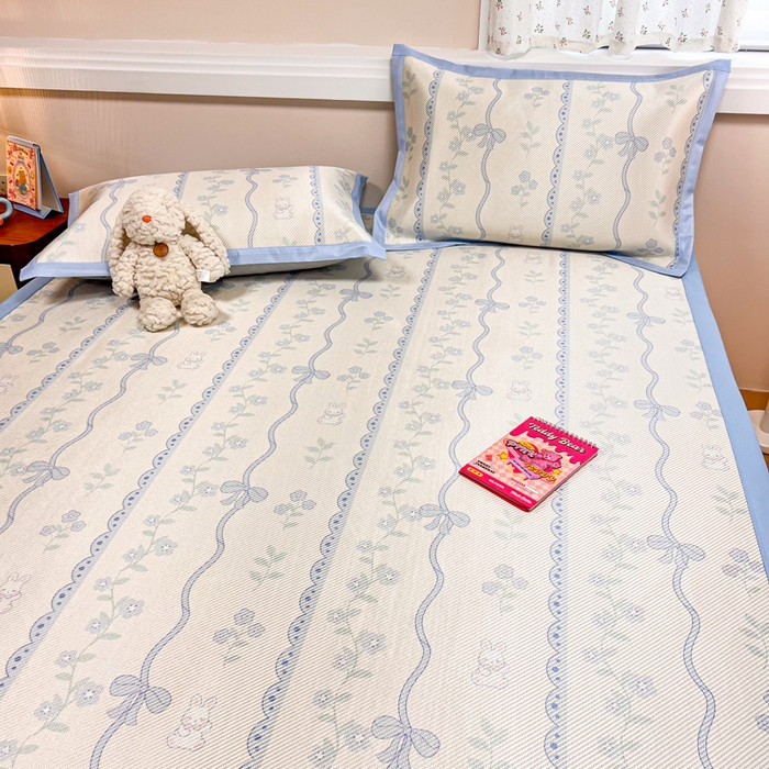 91家纺网 家纺一手货源 找家纺 慕尚家纺 2025新款数码印花床席床笠款冰藤席 床席款-高冷兔