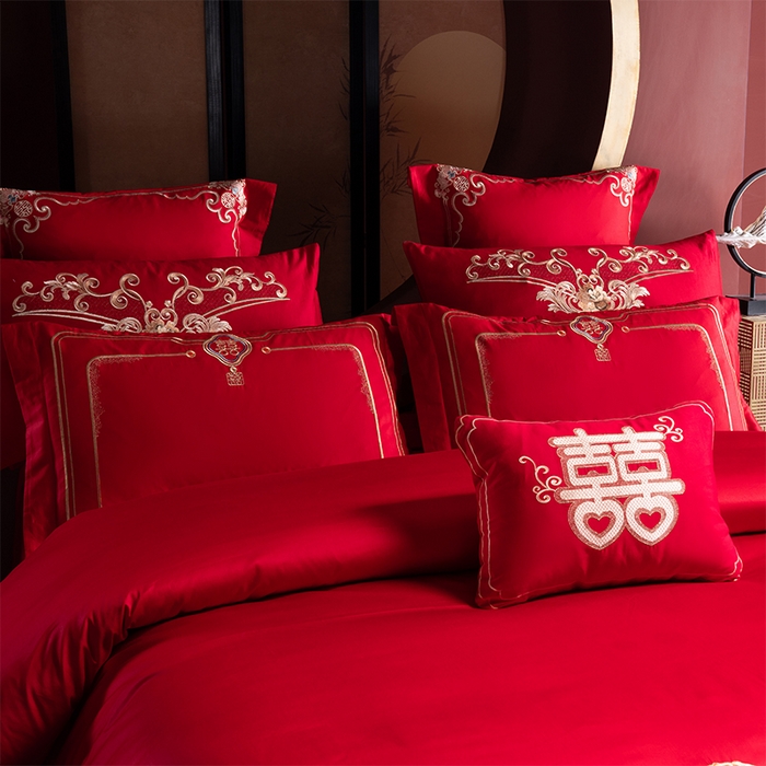 91家纺网 家纺一手货源 找家纺 博之洋婚庆 2025新款全棉长绒棉刺绣新中式婚庆系列多件套江山如画早生贵子