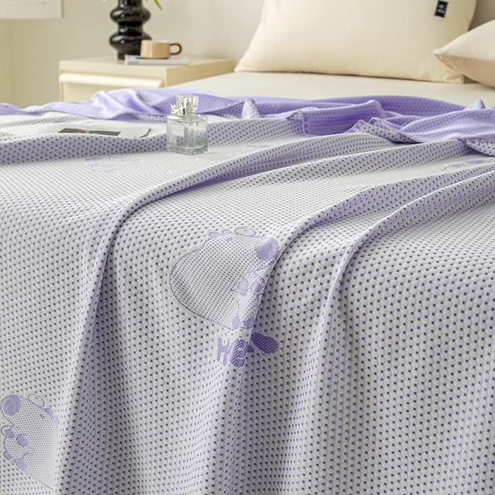 91家纺网 家纺一手货源 找家纺 梦尚舒 2025新款直播热款凉感针织提花盖毯子夏被贝壳边空调被 卡皮巴拉-紫